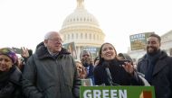 Bernie Sanders and Alexandria Ocasio-Cortez announce introduction of public housing legislation as part of the Green New Deal in Washington, November 14, 2019. Reuters/Erin Scott