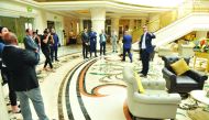 Wael Talbani (right), General Manager of Ezdan Hotels Company, explaining about the various facilities and services of the Ezdan Palace Hotel, yesterday. Pic: Baher Amin/the peninsula