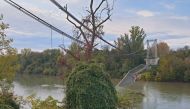 A view shows the collapsed Mirepoix-sur-Tarn bridge in France, November 18, 2019, in this image obtained from social media. Olivier le Corre/via REUTERS