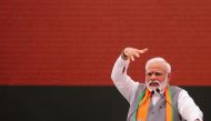 Indian Prime Minister Narendra Modi gestures at an event to present the Bharatiya Janata Party election manifesto in New Delhi on April 8, 2019. AFP