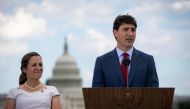 File photo of Canada's Prime Minister Justin Trudeau speaks as Canada's Foreign Minister Chrystia Freeland listens during a news conference at the Canadian Embassy, in Washington, U.S. June 20, 2019. REUTERS/Al Drago/File Photo