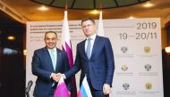 H E Ali bin Ahmed Al Kuwari (left), Minister of Commerce and Industry; and Alexander Novak, Russia’s Energy Minister, in Moscow, yesterday.