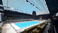 This picture shows a general view of the construction site of the Olympic Aquatics Centre, venue for the swimming competitions in the upcoming Tokyo 2020 Olympic Games, in Tokyo on November 21, 2019. Tokyo 2020 organisers on November 21 unveiled the 523 m