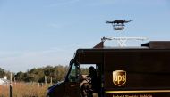 A drone demonstrates delivery capabilities from the top of a UPS truck during testing in Lithia, Florida, U.S. February 20, 2017. Reuters/Scott Audette