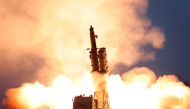 This undated and unlocated picture released from North Korea's official Korean Central News Agency (KCNA) on November 29, 2019 shows the test-fire of a super-large multiple launch rocket system. AFP PHOTO/KCNA VIA KNS 