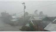 Trees sway near buildings as Typhoon Kammuri, known locally as Typhoon Tisoy, makes landfall in Gamay, Northern Samar, Philippines, December 2, 2019, in this still image from video obtained via social media. Gladys Castillo Vidal via REUTERS ATTENTION EDI