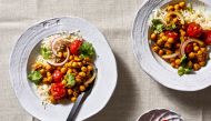 Ginger Turmeric Chickpeas With Roasted Cherry Tomatoes. Photo by Stacy Zarin Goldberg for The Washington Post.