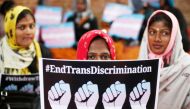 Members of the transgender community hold placards during a protest against the passing of the Transgender Persons (Protection of Rights) Bill, 2018, in New Delhi, India, December 28, 2018. Reuters/Adnan Abidi