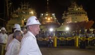 Mexico's President Andres Manuel Lopez Obrador (C) supervises the construction of the state-run oil company Pemex refinery at the Gulf coast port of Dos Bocas, in Paraiso, Tabasco state, Mexico December 6, 2019. Mexico's Presidency/Handout via REUTERS