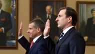 Daniel Goldman, director of investigations for the House Intelligence Committee Democrats, and Steve Castor, minority staff counsel, are sworn in at a public impeachment inquiry hearing with the House Judiciary Committee on Capitol Hill, December 9, 2019.