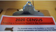 An informational pamphlet is displayed at an event to mark the one-year-out launch of the 2020 Census efforts in Boston, Massachusetts, April 1, 2019. Reuters / Brian Snyder