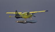 Harbour Air Pilot and CEO Greg McDougall flies the world’s first all-electric, zero-emission commercial aircraft during a test flight in a de Havilland DHC-2 Beaver from Vancouver International Airport’s South Terminal on the Fraser River in Richmond, Bri