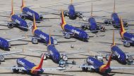 A number of Southwest Airlines Boeing 737 MAX aircraft are parked at Southern California Logistics Airport .NORTH AMERICA . March 26, 2019  / AFP / MARIO TAMA
