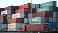 (FILES) In this file photo taken on November 06, 2019 Shipping containers, some marked 'China Shipping', are stacked at the Port of Los Angeles, the nation's busiest container port, in San Pedro, California. AFP / GETTY IMAGES NORTH AMERICA / MARIO TAMA