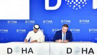  H E Sheikh Ali Alwaleed Al Thani (left), CEO, Investment Promotion Agency of Qatar, signing agreement with Roscongress Foundation.