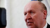 Estonia's Interior Minister Mart Helme speaks to media. Estonia. April 29, 2019. REUTERS/Ints Kalnins
