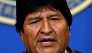 Evo Morales addresses the media at the presidential hangar in the Bolivian Air Force terminal in El Alto, Bolivia, November 10, 2019. Reuters / Carlos Garcia Rawlins