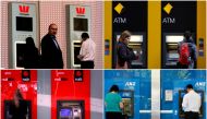 A combination of photographs shows people using automated teller machines (ATMs) at Australia's 