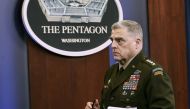 Chairman of the Joint Chiefs of Staff Army Gen. Mark Milley exits after an end of year press conference at the Pentagon on December 20, 2019 in Arlington, Virginia.  Drew Angerer/Getty Images/AFP 