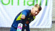 Australian batsman David Warner plays a shot in the nets ahead of the second cricket Test match between Australia and New Zealand in Melbourne on 25 December, 2019. AFP / William West