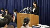  Japan's Justice Minister Masako Mori (top) speaks during a press conference at the ministry in Tokyo on December 26, 2019. (AFP / Kazuhiro Nogi)