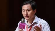  This file photo taken on November 28, 2018 shows Chinese scientist He Jiankui taking part in a question and answer session after speaking at the Second International Summit on Human Genome Editing in Hong Kong