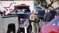 Authorities work the scene after a shooting took place during services at West Freeway Church of Christ on December 29, 2019 in White Settlement, Texas.  Stewart F House/Getty Images/AFP