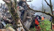 A rescue team searches for missing military officers, after a Black Hawk helicopter made a forced landing at a mountainous area near Taipei, Taiwan January 2, 2020. Yilan County Fire Bureau/Handout via REUTERS 