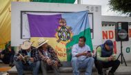 Indigenous activists hold a protest outside the ministry of well-being in the city of Morelia, Michoacan, November 26, 2019. Thomson Reuters Foundation/Alan Ortega