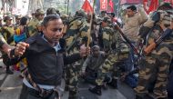 Activists of the Centre of Indian Trade Unions (CITU) are detained during an anti-government protest rally, organised as part of a nationwide strike by various trade unions in Guwahati, India, January 8, 2020. REUTERS/Anuwar Hazarika 