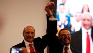 Leadership contenders Robert Abela and Chris Fearne attend outgoing Prime Minister and Labour Party leader Joseph Muscat's final speech at the party's Congress before the election of a new party leader at the Corradino Sports Pavilion in Paola, Malta Janu