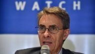 (FILES) In this file photo taken on October 16, 2019 Human Rights Watch organization executive director, US Kenneth Roth, speaks during a press conference in Sao Paulo, Brazil. AFP / NELSON ALMEIDA