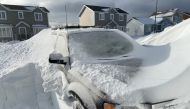 Pile of snow is pictured outside a house in St John's, Newfoundland And Labrador, Canada January 18, 2020 in this picture obtained from social media. J. David Mitchell/via Reuters
