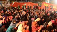 In this picture taken on January 16, 2020, protesters take part in a demonstration for the fifth consecutive day against India's new citizenship law, at Mansoor Ali Park in Allahabad. AFP / Sanjay Kanojia
 