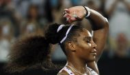 Serena Williams of the U.S. reacts during the match against Slovenia's Tamara Zidansek. (REUTERS/Edgar Su)
