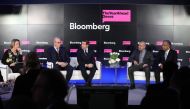 FROM LEFT: Stephanie Flanders, Claudio Facchin, Lex Greensill, Yousuf Mohamed Al Jaida and Dev Sanyal during the panel discussion held on the sidelines of the World Economic Forum’s Annual Meeting in Davos, Switzerland.