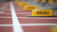 Starting blocks are seen on the track of the Khalifa International Stadium in Doha on September 25, 2019 ahead of the IAAF World Athletics Championships. AFP / Kirill Kudryavtsev