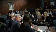 Dr. David Williams, the Chief Medical Officer of Ontario looks over at Dr. Eileen de Villa, Medical Officer of Health for the City of Toronto, during a press briefing on the coronavirus at Queens Park on January 27, 2020 in Toronto, Canada. (Cole Burston/