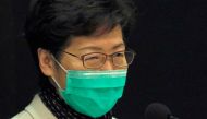 Hong Kong Chief Executive Carrie Lam wears a mask following the outbreak of a new corona virus during an news conference, in Hong Kong, China January 28, 2020. (REUTERS/Tyrone Siu)
