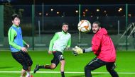 Al Rayyan's players in action during a training session ahead of their QNB Stars League match against leaders Al Duhail yesterday. Picture: Twitter / @AlrayyanSC
