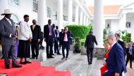 Israeli Prime Minister Benjamin Netanyahu (R) and his wife Sara Netanyahu arrive to meet Ugandan President Yoweri Museveni and Uganda's First Lady Janet Museveni at State House in Entebbe, Uganda February 3, 2020. REUTERS/Abubaker Lubowa 