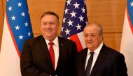 Uzbekistani Foreign Minister Abdulaziz Kamilov (R) shakes hands with US Secretary of State Mike Pompeo prior to their meeting in Tashkent, Uzbekistan on February 03, 2020. (Anvar Ilyasov / Uzbekistani Foreign Ministry handout / Anadolu Agency ) 
 
 