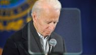 Joe Biden gestures as he addresses supporters and curious voters at the IBEW Local 490 in Concord, New Hampshire on February 4, 2020. AFP / Joseph Prezioso 