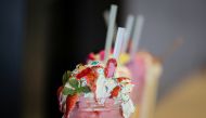Milkshakes are seen on the counter at Gibson's restaurant, recently recognised by the Guinness World Records as having the 