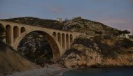 A picture taken on February 6, 2020 shows a view of the coast during the sunset at The Vacanciel Holiday Resort in Carry-le-Rouet, near Marseille, southern France, where French citizens are in quarantine following their repatriation from the coronavirus z