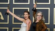 Elena Andreicheva and Carol Dysinger pose with the Oscar for Best documentary Short Subject for 