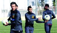 Tunisia's Espérance Sportive de Tunis players in action during a training session.