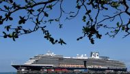A general view of the Westerdam cruise ship docked at Sihanoukville port on February 15, 2020. AFP / Tang Chhin Sothy