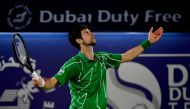 Serbia's Novak Djokovic reacts during the quarter-finals of the Dubai Duty Free Tennis Championship in the Gulf emirate of Dubai on February 27, 2020. AFP