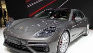 A Porsche Panamera Turbo Spor Turismo displayed in a previous Geneva auto show